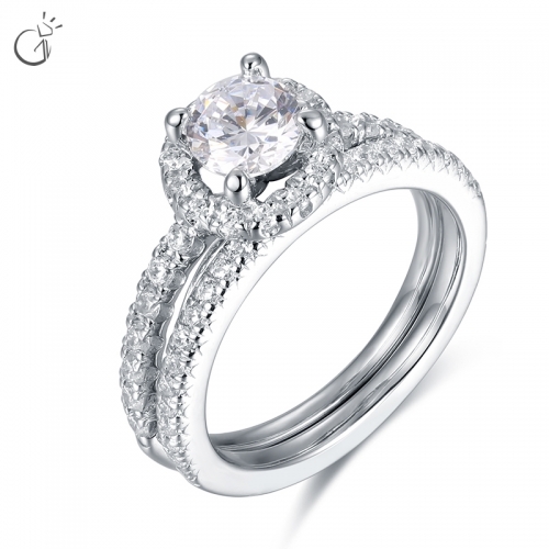 1CT T.W. Round Diamond  Halo Engagement Ring in 14kt White Gold