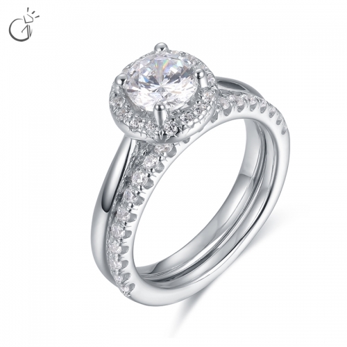 1-1/5CT T.W. Diamond Round Frame Wedding Ring Bridal Set in 14kt White Gold
