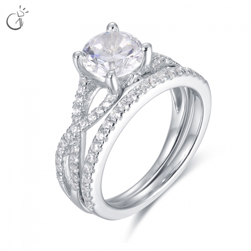 1-3/5CT T.W. Diamond Twist Wedding Ring Bridal Set in 14kt White Gold