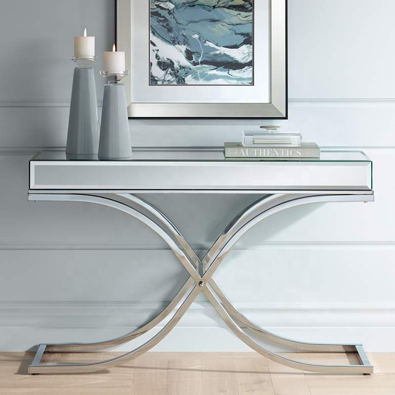 Modern Mirrored Console Table Mirror Top With Stainless Steel Leg