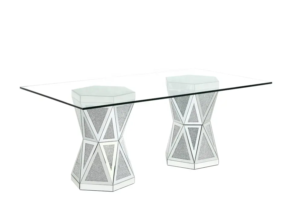 Own Design Mirrored Crushed Diamond Tempered Glass Top Dining Table