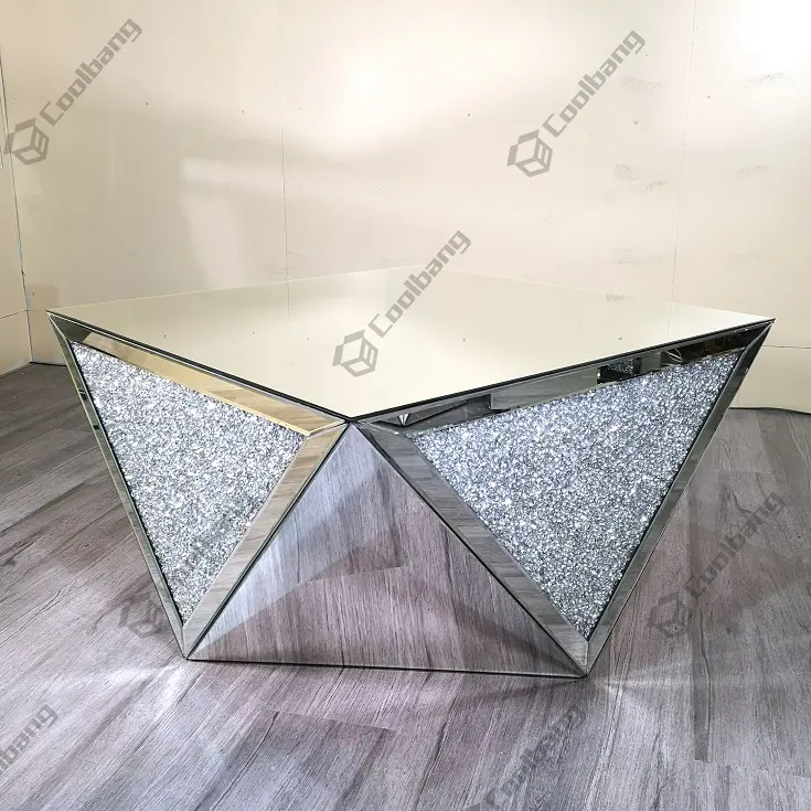 Modern Living Room Vanity Crushed Diamond Mirrored Coffee Table