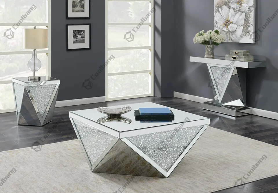 Modern Living Room Vanity Crushed Diamond Mirrored Coffee Table