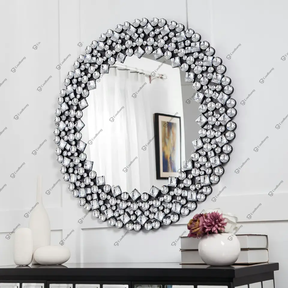 Home decor sparkly crystal venetian round wall mirror