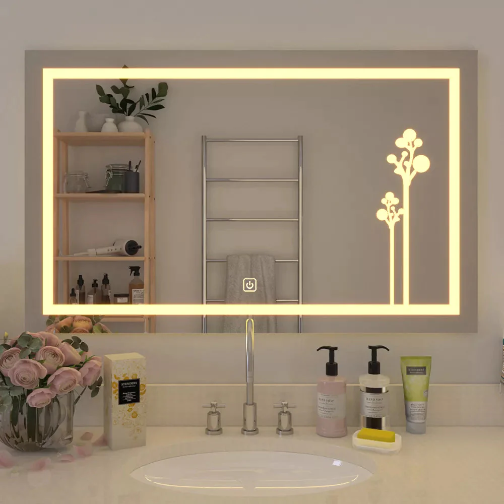 Modern Rectangle Smart Anti-fog Touch Screen Led Bath Mirrors Vanity Wall Mounted Glass Bathroom Mirror With Led Light