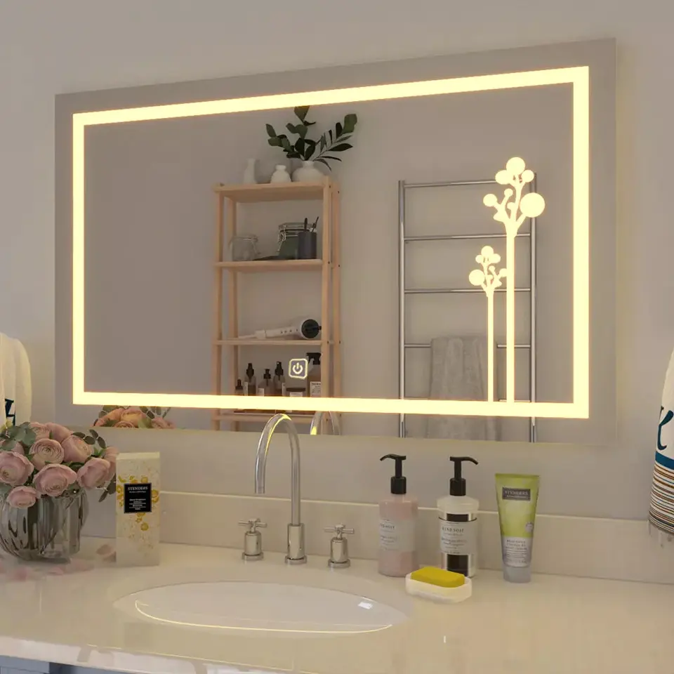 Modern Rectangle Smart Anti fog Touch Screen Led Bath Mirrors Vanity Wall Mounted Glass Bathroom Mirror With Led Light
