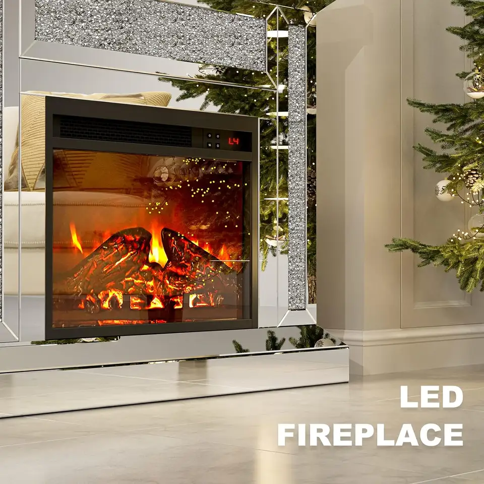 Vintage LED Lighting 7 Colors Changing Mirrored 3D Electric Fireplace With Remote Control