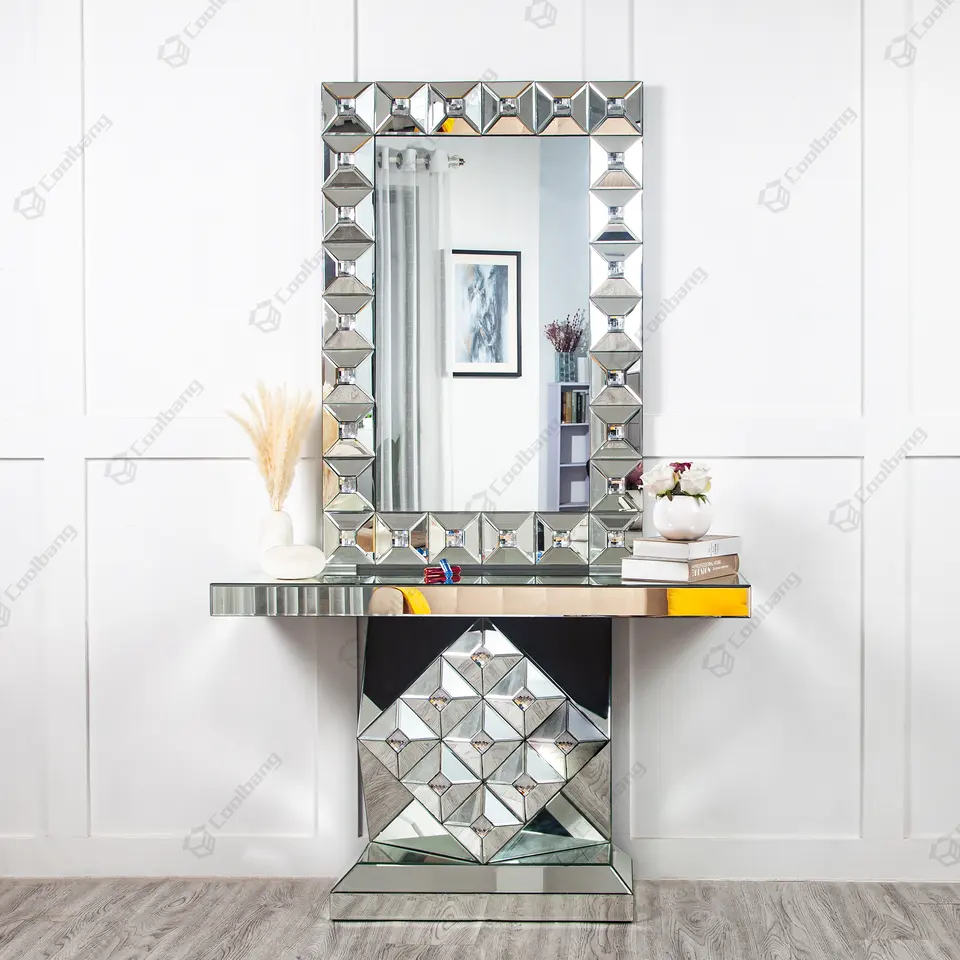 Unique Artistic Mirrored Luxury Console Table And Mirror Set Entryway Console Table With Mirror