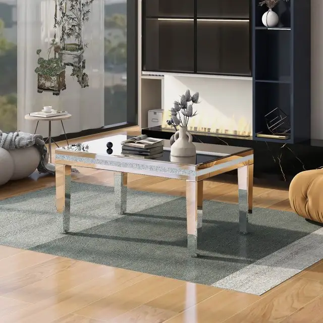 High Quality Crushed Diamond Mirrored Easy Assembly Wood Coffee Table For Living Room