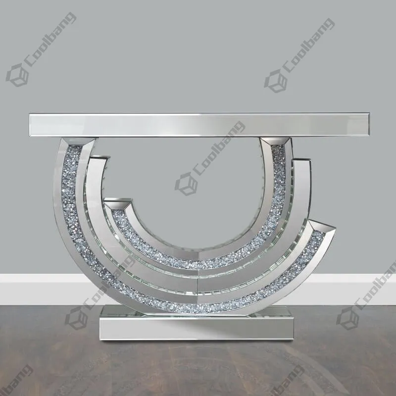 New Design Crushed Diamond Crystal Silver Mirrored Console Table Set