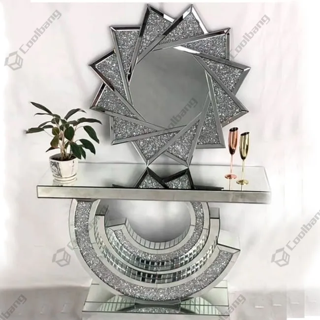 New Design Crushed Diamond Crystal Silver Mirrored Console Table Set