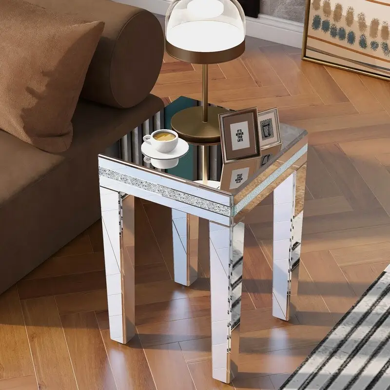 Stylish And Functional Mirrored End Table Easy Assembly Wood Coffee Table for Living Room