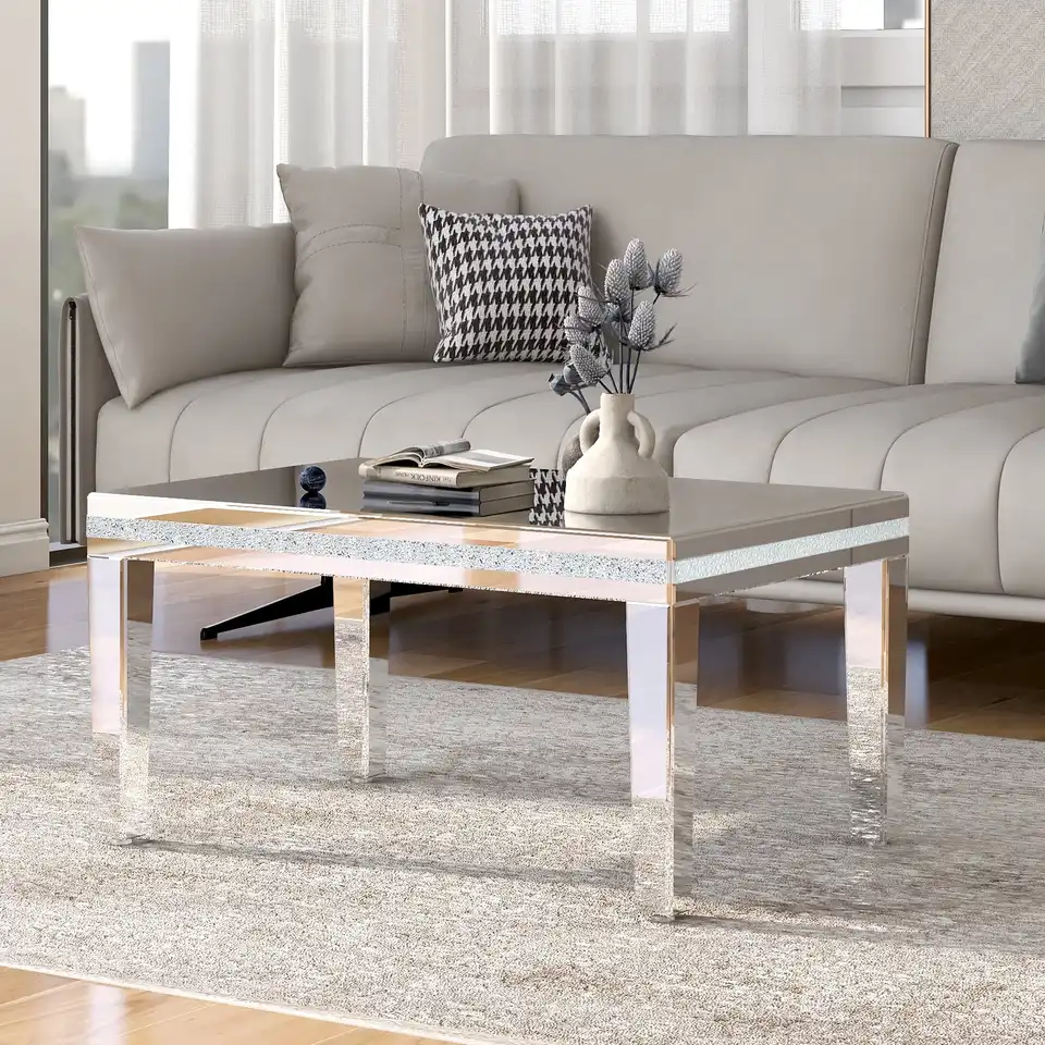 High Quality Crushed Diamond Mirrored Easy Assembly Wood Coffee Table For Living Room