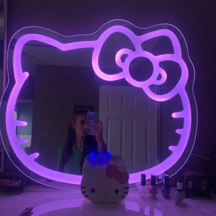 modern LED HelloKitty wall mirror with colorful light luxury wall mirror