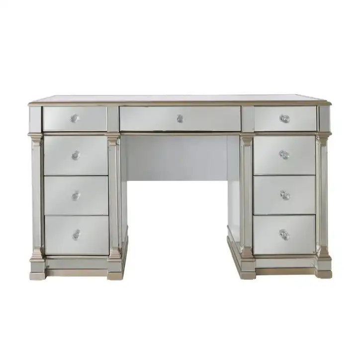 Ornate Details Hollywood-inspired Grooming Table Mirrored Panels Makeup Vanity Dressing Stand