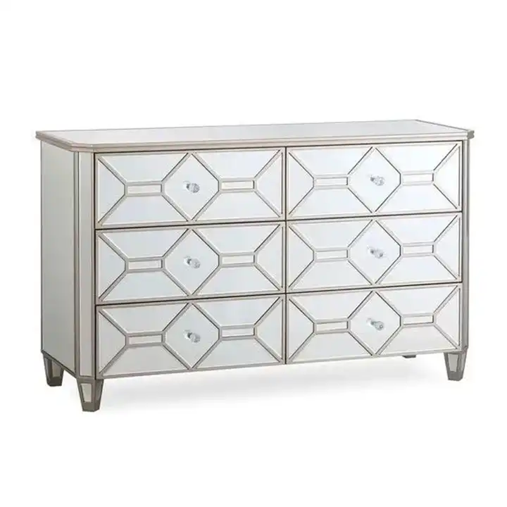 Vintage-Inspired Elegant 2/3/5/6 Drawer Cabinet Mirrored Panels Chest Of Drawers For Living Room And Bedroom