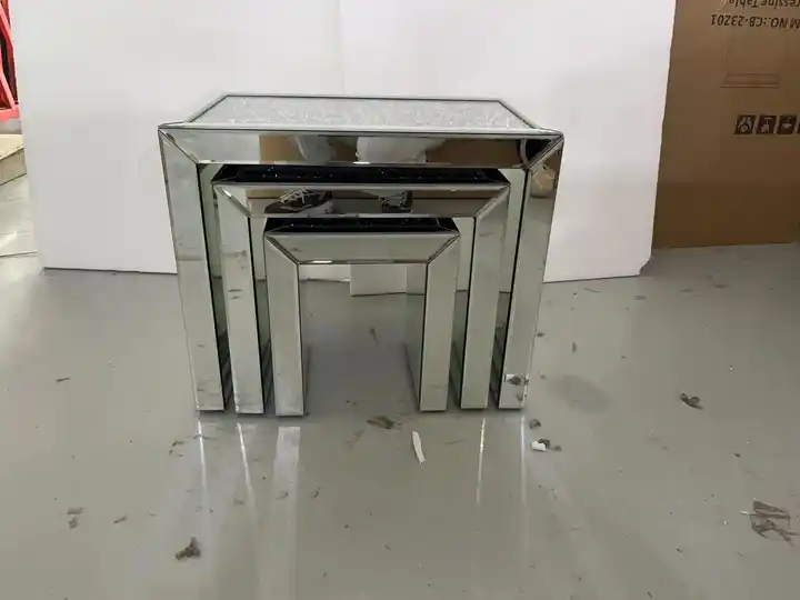 Modern Minimalist 3-Layer Stackable Crushed Diamond Crystal Mirrored Side Table