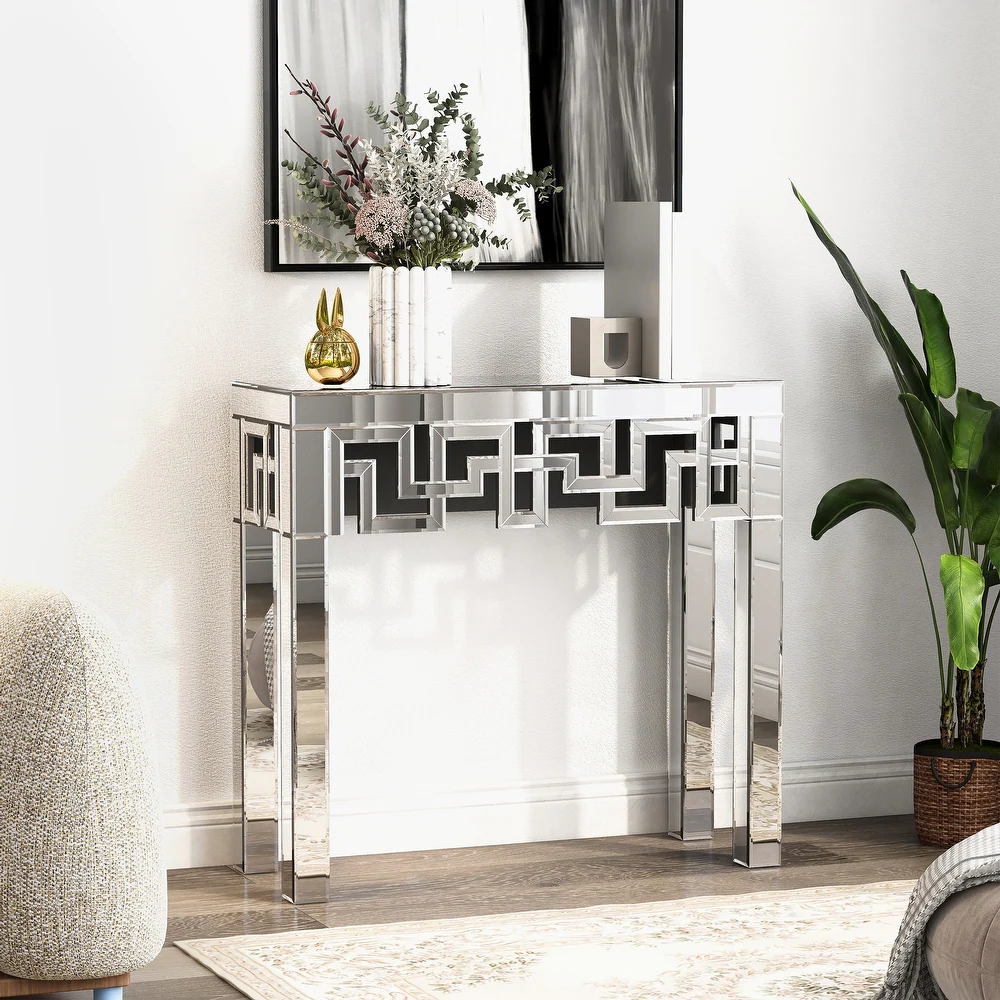 Modern Luxury Narrow Mirrored Hallway Tables Reflective Furniture Glass Console Tables