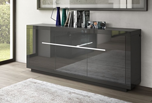 2024 New Design Living Room Furniture Grey 3 Door High Gloss Cabinet Sideboard Wohnzimmer With LED Lighting