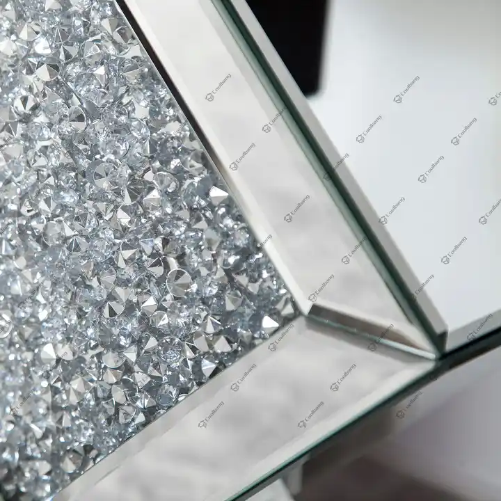 Luxury Modern Crushed Diamond Crystal Vanity Mirrored Side Table
