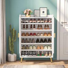 Wooden Shoes Rack Shoe Storage Organizer 7-Tier Adjustable Shelves Shoe Cabinet With Doors