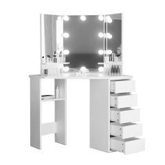 Modern Bedroom Led Light Corner Vanity Makeup Desk Dressing Table With Mirror And 5 Drawer