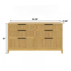 6-Drawer 56 in W Natural Pine Solid Wood Transitional Reeded Cabinets Living Rooms Bedrooms Storage Cabinets