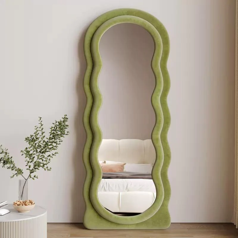 Modern Wavy Shape Flannel Frame Decorative Full Body Mirror Photo Booth Mirror For Bedroom