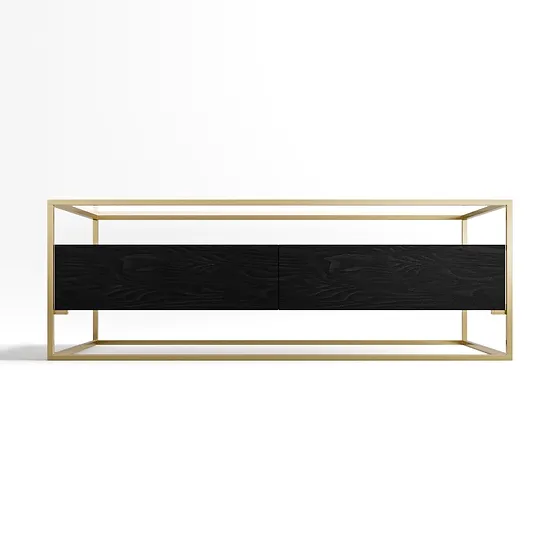 Customizable Black 2 Drawer Gold Plated Steel Frame Glass Top Living Room Center Coffee Table