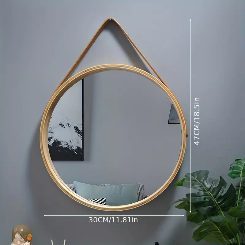Coolbang Round Metal Frame Vanity Mirror Wall-mounted Bathroom Mirror With Strap