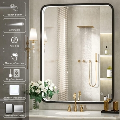 36x28 Inch Vanity Mirror Black Metal Frame Anti Fog Dimmable LED Lighted Bathroom Mirror