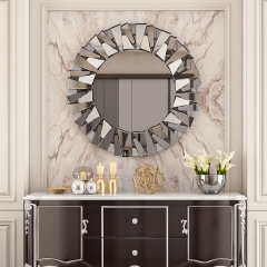 Large Silver Glass Round Interior Designed Mirror Wall Mounted Decorative Mirror For Corridor Wall