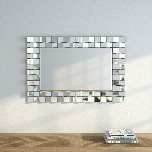 Elegant Accent 3D Glass Frame Rectangle Decorative Mirror Large Wall Decor Mirrors For Living Room Bathroom