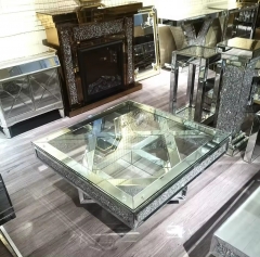 Factory Wholesale Silver Glass Top Crushed Diamond Mirrored Coffee Table