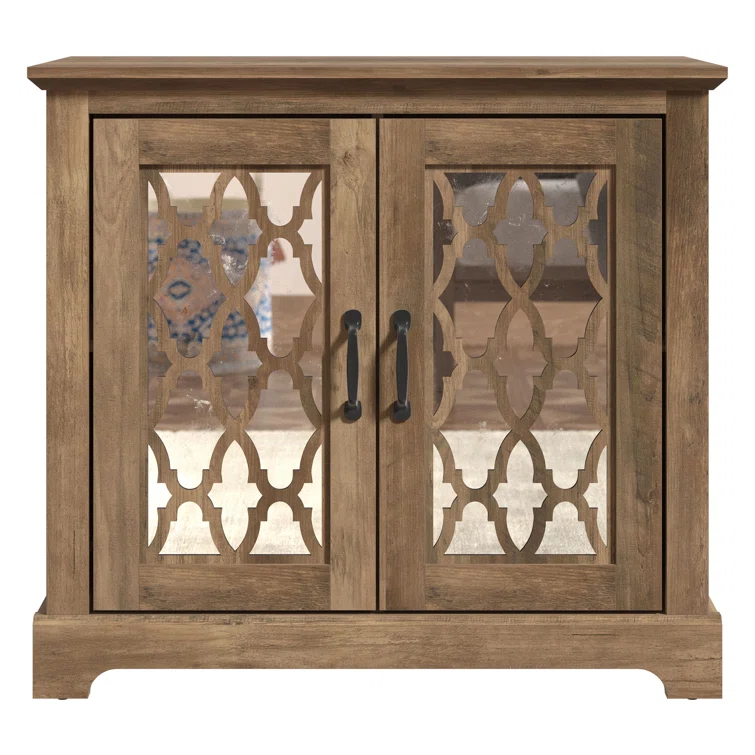 Vintage Mirrored Door Wooden Antique 2 Tier Cabinet For Living Room Kitchen Furniture