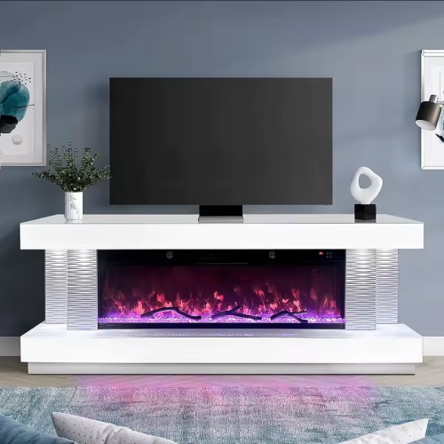 Modern TV Stand With Mantel Freestanding Heater