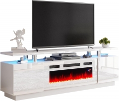 Coolbang Living Room High Gloss Tv Stand Entertainment Center LED Lights Tv Unit With Electric Fireplace