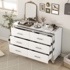 Modern Minimalist Living Room 6 Drawer Storage Cabinet Console Table Mirrored High Gloss Surface White Chest Of Drawers