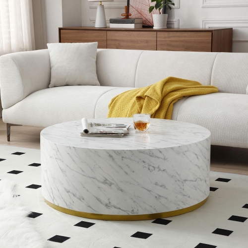 Gold Stainless Steel Metal Round Marble Living Room Modern Home Funiture Side Coffee Table
