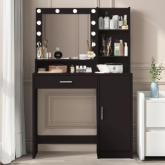 Black/White Practical Dressing Table Large Drawer & Three Level Storage Makeup Vanities With Mirror Adjustable LED light