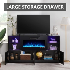 Contemporary Design Sleek Surface High Gloss Media Cabinet Fireplace TV Stand With Adjustable LED Light
