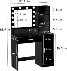 Black/White Practical Dressing Table Large Drawer & Three Level Storage Makeup Vanities With Mirror Adjustable LED light