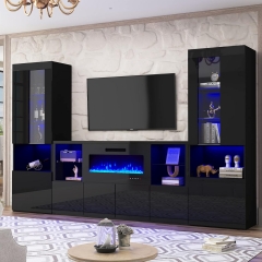 Contemporary Design Sleek Surface High Gloss Media Cabinet Fireplace TV Stand With Adjustable LED Light