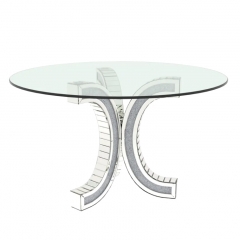 Modern luxury crushed diamond base tempered glass top round dining table