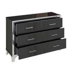 High Gloss Dresser Chest Metal Handle Mirrored Storage Cabinet With Six Drawers For Living Room