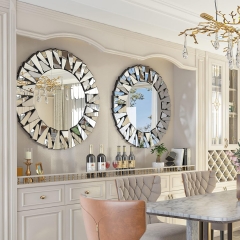 Large Silver Round Frameless Interior Decorative Sunburst Glass Art Mirror Wall Bathroom Vanity Mirror