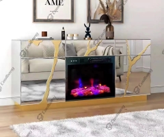 new mirrored furniture free standing fireplace golden cracked tv stand unit console tables with downlight for living room