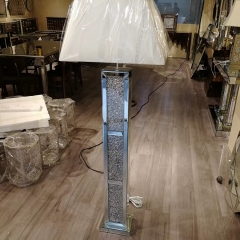 Sparkly Diamond Crush crystal floating Square 18 Inch Silver Angular Shade Mirrored Floor Lamp
