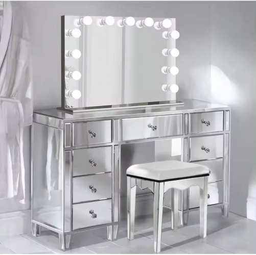 Wholesale Bright Beauty Vanity Makeup Mirrored Dressing Table With Nine Drawers