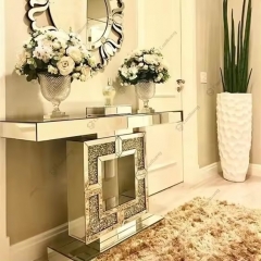 Modern Luxury Crushed Diamond Mirrored Console Table With Mirror
